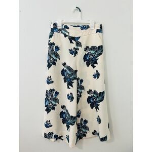 H&M Floral Ankle Pants in Cream and Blue